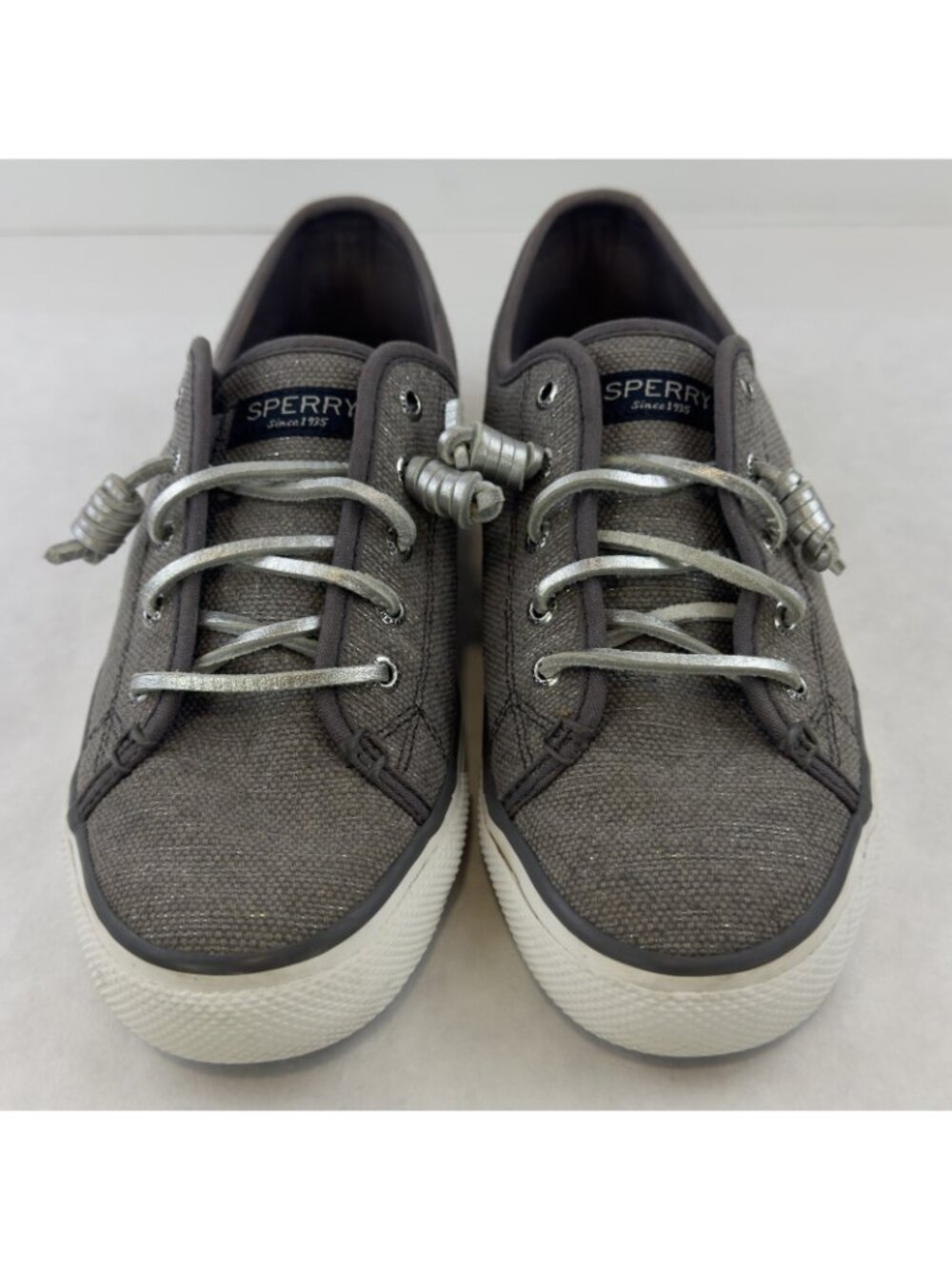 Sperry Seacoast Sneaker Womens Size 8M Canvas Metallic Silver Gray Boat Shoes - Picture 4 of 13